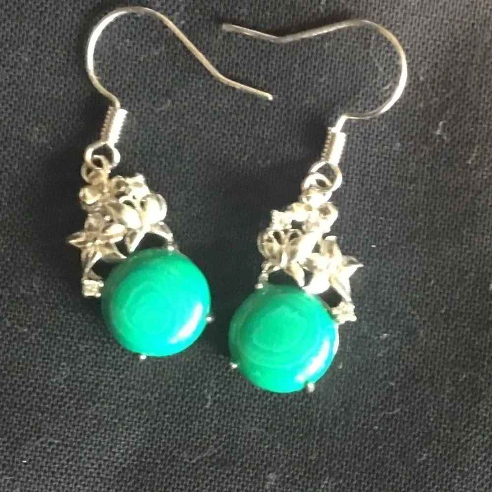 NWOT. Sterling Silver Malachite Type Earrings